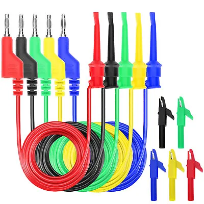 5PCS 4mm Stackable Banana Plug To Test Hook Leads Alligator Clips For Multimeter • $14.98