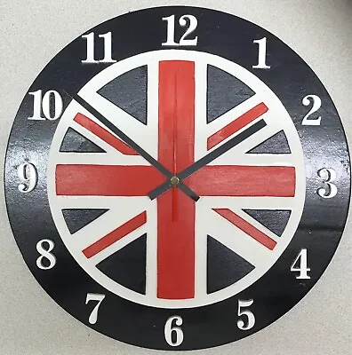 Handmade Union Jack Wooden Wall Clock No Battery App 12”other Colours Available  • £25