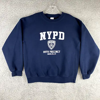 Vintage NYPD Sweatshirt Mens M Blue 99th Precinct Brooklyn New York 50/50 Y2K • $16.99