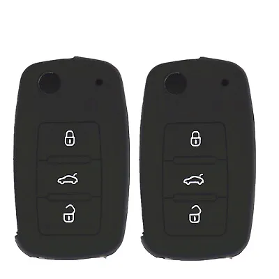 2Pcs Black Silicone Flip Remote 3 Buttons Key Cover Chain Case For Volkswagen • $7.99