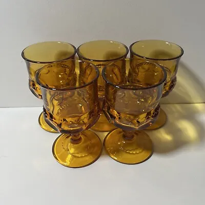 Vintage Indiana Amber Brown Sherry Glass 1960’s Thumbprint 3 Oz.  Set Of 5 • $29.99