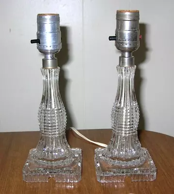 Vintage Pair Small Crystal Clear Glass Lamps Boudoir Bedside Table • $25