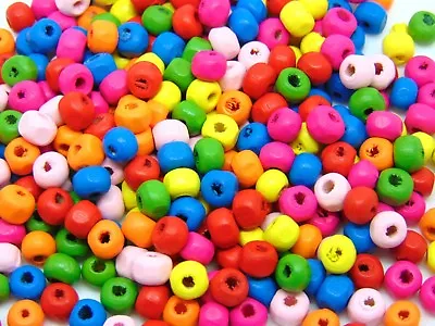 Bright Colour Mix 7mm X 6mm Dyed Wooden Round Rondelle Beads Kids Craft Beading  • £2.39
