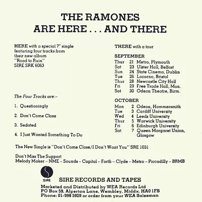 Ramones Questioningly Promo Only (uk Sleeve Only Reprint) • £8.50