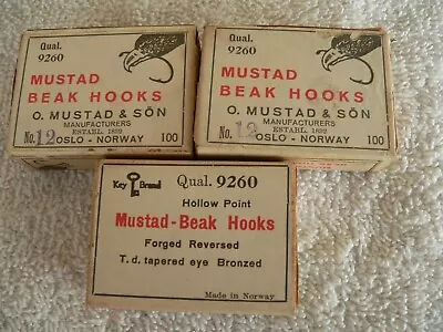 Original Mustad 9260 Beak Hooks Bronze Size 12 1940/50s Norway 3 Boxes Of 100 • $25