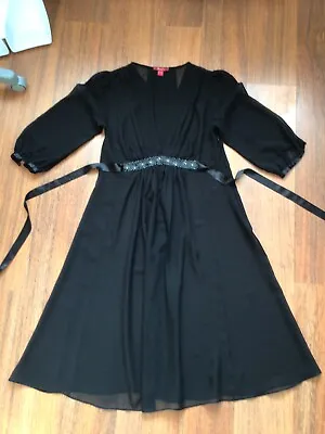 £9.99 • Buy Monsoon Black Sheer Kaftan Dress Beaded Front Belt Tie Beach Cover? Size 8