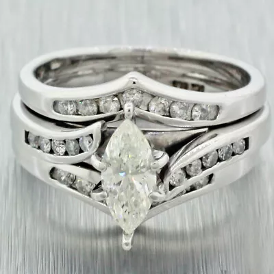 1.0Ct White Marquise Simulated Diamond Vintage Style Wedding Set 925 Silver Ring • $95.99