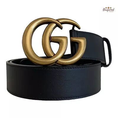 Authentic Gucci Black Calfskin Leather  Antiqued Double G Buckle Belt 100/40 • $425