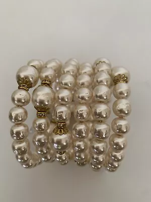 Sign Miriam Haskell Huge Pearl Baroque Glass Stone Rhinstones Bracelet Jewelry • £245.13