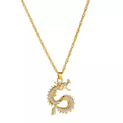 Luxury18K Gold Plated Dazzling Zirconia Dragon Pendant Necklace Men Women Gifts • $2.12