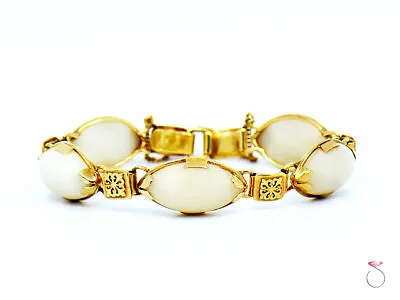 Ming's Hawaii White Jade & Hawaiian Quilt Design 14K Yellow Gold Bracelet • $2950