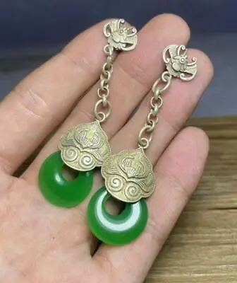 Chinese Retro Jewelry Antique Collection Qing Dynasty Old Jade Earrings Collect • $30.14