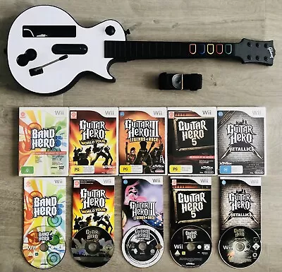 NINTENDO Wii GUITAR HERO LES PAUL GIBSON GUITAR CONTROLLER + STRAP + 5 GAMES • $369.99