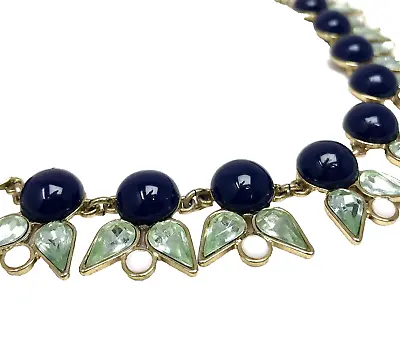 J CREW Crystal Rhinestone Acrylic Pendant Necklace Gold Tone Blue Green 18 -20  • $9.99