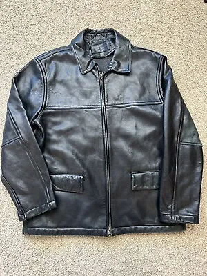 Vintage 1990s J.CREW Leather Jacket Black Mens Size Large EXCELLENT • $75