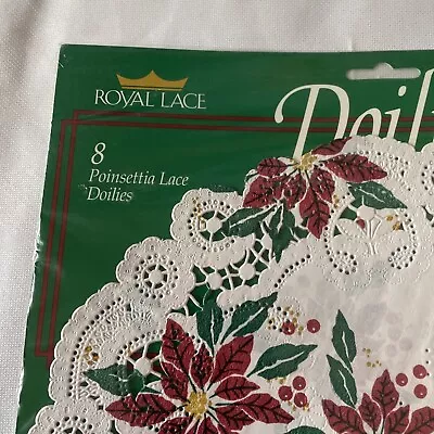 Doilies Poinsettia Pattern Round ROYAL LACE 8PCS 10” Diameter Holiday Christmas • $10.04