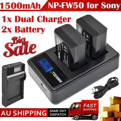 $30.99 • Buy 2x 1500mAh NP-FW50 Battery + USB Charger For Sony A6000 A6300 A6500 A5000 A3000
