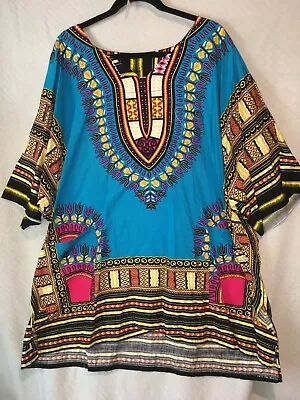 Pha Muang African Style Dashiki Unisex Teal Blue Short Sleeve Top Size 5XL *L* • $15.33