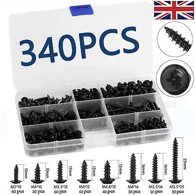 340x FLANGED HEAD SELF TAPPING SCREWS POZI FLANGE TAPPERS M3/M3.5/M4/M4.8 BLACK • £9.66