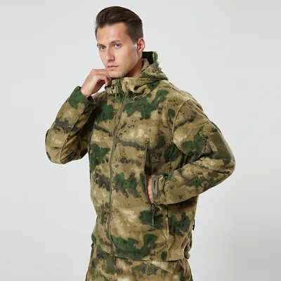 Outdoor Men's Fleece Jacket Tactical Full Zip Coat Work Casual Camo Warm Hooded • $47.99