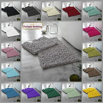 Memory Bath Mat Set Pedestal Non Slip Soft 2pc Toilet Bathroom Rug 40+ Colours • £12.99