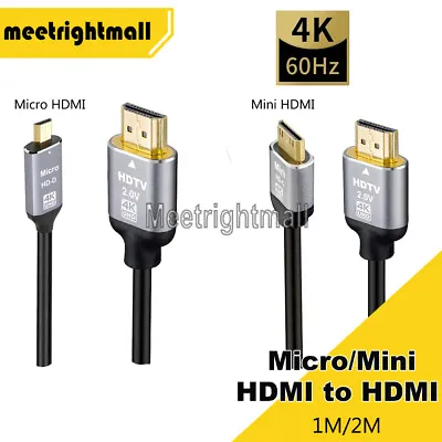 $10.95 • Buy Micro/Mini HDMI To HDMI Cable V2.0 4K@60Hz HD 1080P 3D HDTV Tablet Smart Phone
