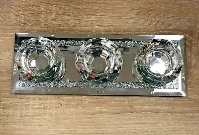 Crushed Crystal Triple Tealight 3 Candle Holder Decor Plate Home New • £10.99