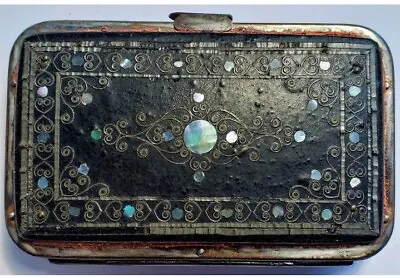 1840's French Abalone & Metal Inlaid Leather Coin Purse Marked  Brevete  • $25