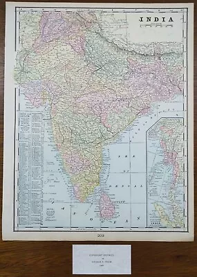 Vintage 1900 INDIA Map 11 X14  ~ Old Antique Original BOMBAY CALCUTTA KOLKATA • $17.96