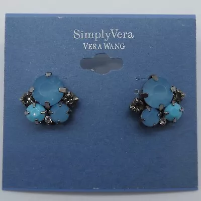 SimplyVera Blue Rhinestones Stud Earrings 0.5  Gunmetal Prong Set Everyday Jewel • $6.29