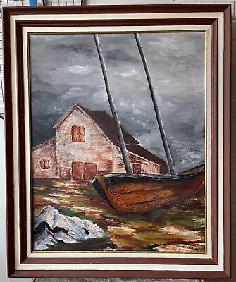 Vintage Nautical Landscape Oil Painting Modern Art Wall Hanging Signed Hennessy • $350