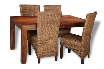 Solid Mango Wood Dakota 160cm Dining Table & 4 Rattan Chairs (3 Styles)  • £740.20