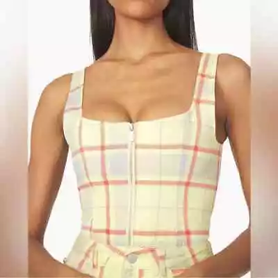Weworewhat Seamed Corset Plaid Z08 Garden Glade Yellow And Red Women Small • £31.82