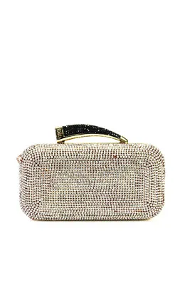 Vince Camuto Crystal Embellished Top Handle Shoulder Strap Clutch Handbag Silver • $42.69