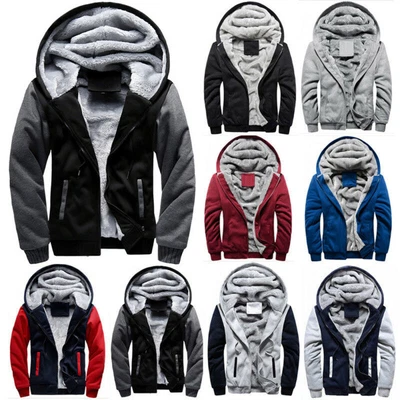 £17.99 • Buy Mens Thick Warm Fleece Fur Lined Hoodie Zip Up Winter Coat Jacket Sweatshirt Top