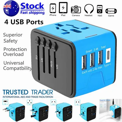 International Universal Travel Adapter 3 USB +Type-C Outlet Converter Power Plug • $22.95