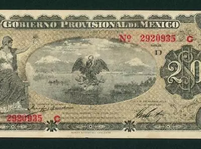 20 Pesos 1914 (( CHOICE AU )) Gobierno Provisional De Mexico ** CURRENCY • $20.50