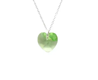 Macys Green Swarovski Crystal Heart Pendant Necklace 925 Sterling Silver MSRP$60 • $42