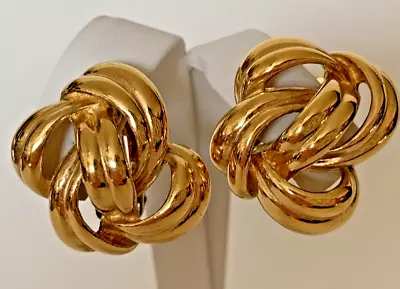 Givenchy Vintage Knot Twist Clip On Earrings Signed Gold Tone Classic Paris 80s • $64