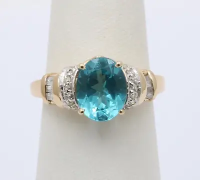 Vintage Blue Zircon And Diamond 14K Yellow Gold Ring Band Engagement Ring • $850