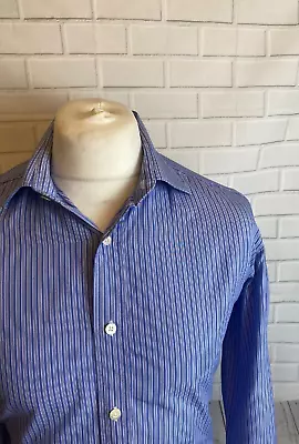 Faconnable Shirt Blue Striped 16  Large Regular Fit Button Cuff • £15.99