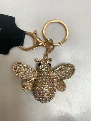 BEE Clear Diamante Keyring  Rhinestone Handbag Charm Bling NEW Gift Gold Metal • £4.20