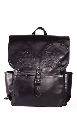 £42.99 • Buy BANNED Apparel Black Gothic Punk Emo Embossed Skulls Fire Armour Backpack