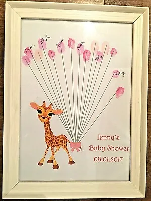 £5.99 • Buy BABY SHOWER GAMES Guestbook Print Personalised Giraffe Girl Boy Print + Ink Pad