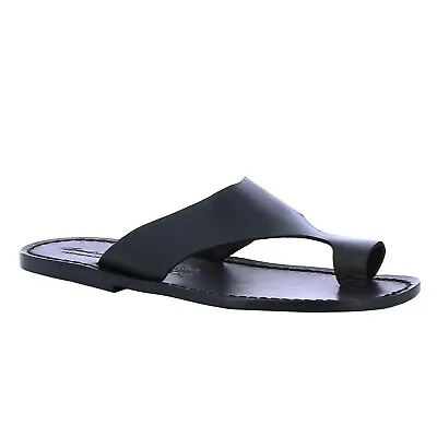 Italian Shoes Handmade Men's Flip Flops Thong Slippers In Black Genuine Leather • £102