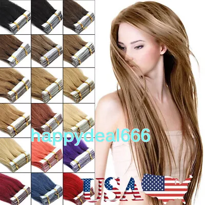 Seamless Tape In Remy Human Hair Extensions Adhesive Glue Skin Weft Russian Hair • $17.90