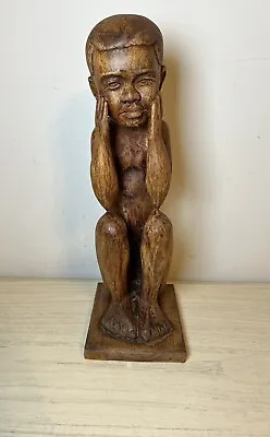 ROGER FRANCOIS ORIGINAL WOOD SCULPTURE HAITIAN Boy Folk Are Carved Signed • $149.99