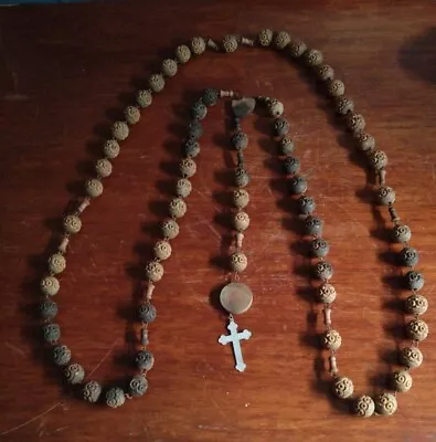 Vintage Rosary Beads Carved Wooden Oversized Monks Lourdes  • £35