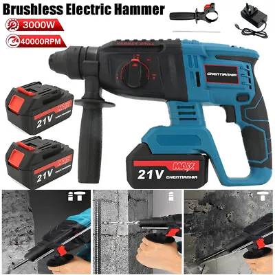 3000W Electric Rotary Cordless Hammer Drill 360° Rotating Handle SDS Chisel Set • £51.99