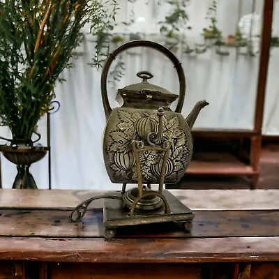 1961 Antique Teapot Meriden B. Company With Warmer Stand • $249